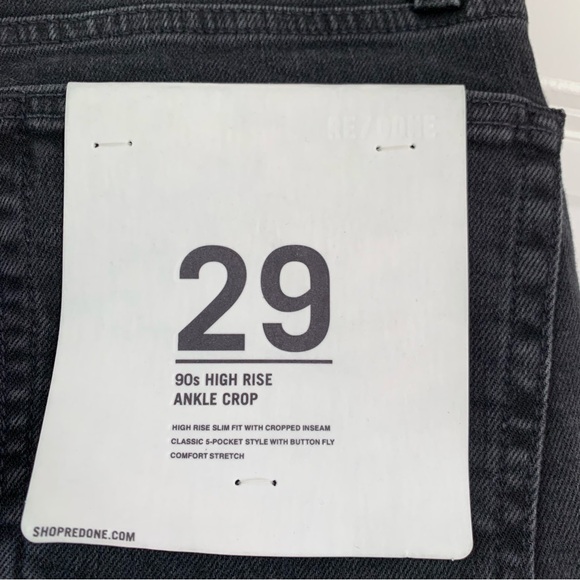 RE/DONE 90s High Rise Jeans Button Fly Washed Black Ankle Crop Redone Size 29 - Picture 8 of 9